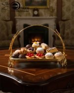 Elegant Gold-Plated Serving Dish/Basket with Porcelain Plate