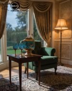 Gold and color-accented honeycomb pattern beverage dispenser and six matching wine glasses set. Available colors include white, teal, emerald green, and navy blue.