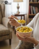 14-piece ceramic soup and ramen bowl set in four color variations: light blue, warm beige, sunset orange, and deep violet marble patterns, all including ceramic spoons and a large serving bowl.