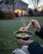 Elegant 14-piece ceramic soup set in six available colors (Black, Navy Blue, Taupe, Slate Grey, Dark Green, Mint Green) featuring scalloped gold rims; includes 1 large serving bowl, 6 small soup bowls, 1 serving spoon, and 6 individual soup spoons, displayed on a kitchen countertop.