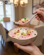 14-piece ceramic soup bowl and spoon set featuring a large serving bowl, six individual bowls, and seven matching spoons, all with a rich color glaze and elegant hand-painted gold rim, available in five colors: black, green, white, taupe, and deep teal.