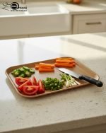 Fiber serving tray set of 3 sizes, anti-slip surface, available in black and light brown colors. Versatile utility tray for kitchen, bar, or home use.