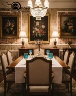 Gold and color-accented honeycomb pattern beverage dispenser and six matching wine glasses set. Available colors include white, teal, emerald green, and navy blue.