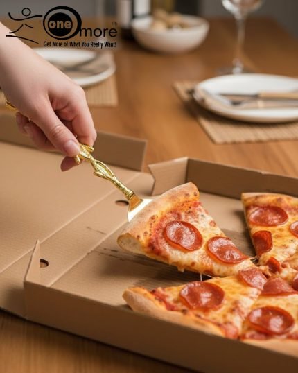 Gold-plated cake knife and server set with ornate handles, shown cutting a white birthday cake, a chocolate wedding cake slice, and displayed on a wooden board with a velvet BG. Elegant serving utensils.