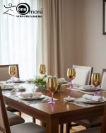 Luxury painted glass water set: 1 jug, 6 stemmed glasses with gold and vibrant color metallic finish.