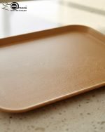 Fiber serving tray set of 3 sizes, anti-slip surface, available in black and light brown colors. Versatile utility tray for kitchen, bar, or home use.