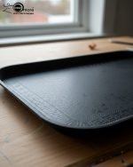 Fiber serving tray set of 3 sizes, anti-slip surface, available in black and light brown colors. Versatile utility tray for kitchen, bar, or home use.