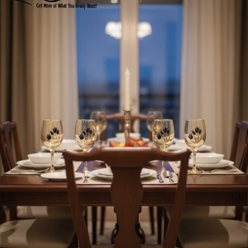 Elegant 7-piece glass water set by One More featuring one amber glass pitcher and six matching goblets, all decorated with a black and gold tulip design.