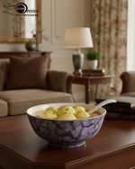 14-piece ceramic soup and ramen bowl set in four color variations: light blue, warm beige, sunset orange, and deep violet marble patterns, all including ceramic spoons and a large serving bowl.