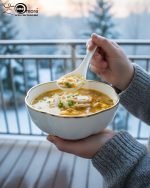 14-piece ceramic soup bowl and spoon set featuring a large serving bowl, six individual bowls, and seven matching spoons, all with a rich color glaze and elegant hand-painted gold rim, available in five colors: black, green, white, taupe, and deep teal.