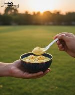 A complete 15-piece ceramic soup set displayed in a kitchen setting, featuring one large scalloped serving bowl, six small individual soup bowls, a golden metal storage stand, and seven white serving spoons. The set is available in six colors: black, dark gray-blue, navy blue, emerald green, beige/nude, and light mint green, all highlighted with an elegant gold rim.