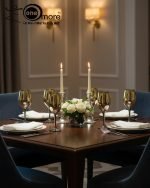 Luxury painted glass water set: 1 jug, 6 stemmed glasses with gold and vibrant color metallic finish.