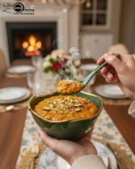 14-piece ceramic soup set in 5 colors (White, Black, Green, Blue, Pink) with gold beaded rim detailing, including one serving bowl, six individual bowls, and seven spoons.