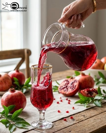 Pasabahce 7-piece glass water set featuring one clear jug and six stemmed glasses with elegant gold rims, displayed on a wooden surface.