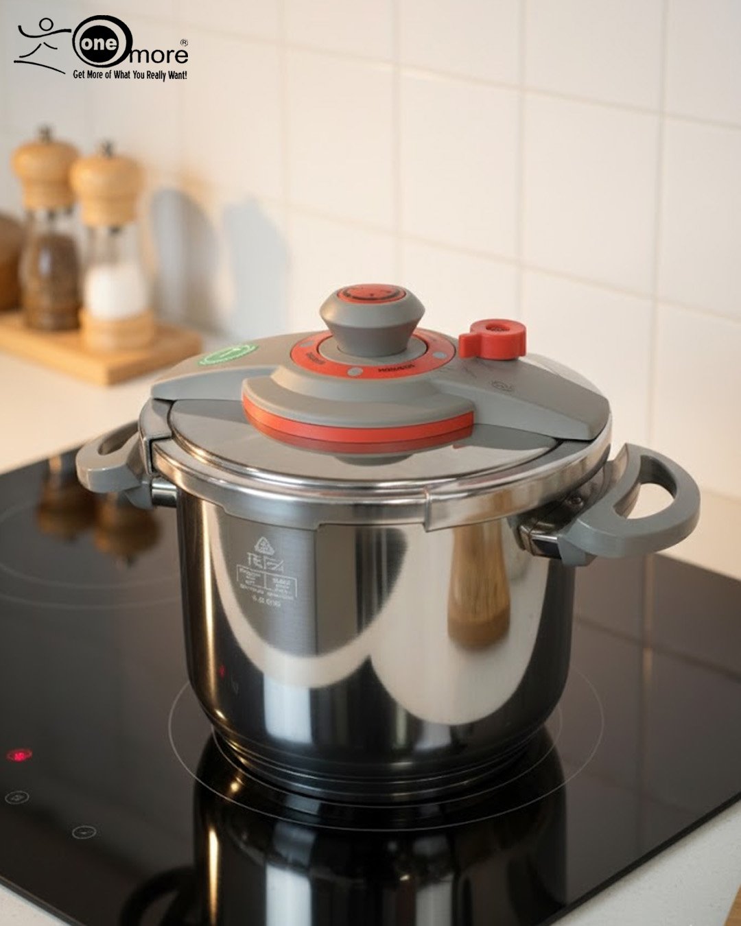 2Falez 9-liter stainless steel pressure cooker with grey and red safety lid, sitting on a stovetop, featuring Turkish manufacturing quality – available at ONEMORE. Falez 9-liter stainless steel pressure cooker with grey and red safety lid, sitting on a stovetop, featuring Turkish manufacturing quality – available at ONEMORE.