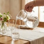 Pasabahce 7-piece clear glass water set including 1 jug and 6 glasses with elegant gold rim detailing, displaying Turkish craftsmanship – Onemore Crockery.