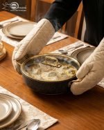 Falez 9-piece non-stick granite cookware set in black with gold handles, including fry pan, casserole, sauce pan, and pots with glass lids, made in Turkey.