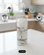 3 Liter Airpot Thermos Vacuum Flask with glass liner and pump dispenser, available in White, Brown, and Dark Brown with coffee print, featuring a rotating base and carry handle for tea and coffee storage.