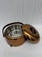 Three-piece insulated stainless steel hotpot set in 2L, 2.5L, and 3.5L capacities, featuring sleek designs in four different color options for food storage and serving.