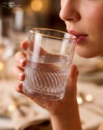 Set of six RCR-inspired crystal whiskey glasses with a decorative swirl texture and a luxury hand-painted golden rim.