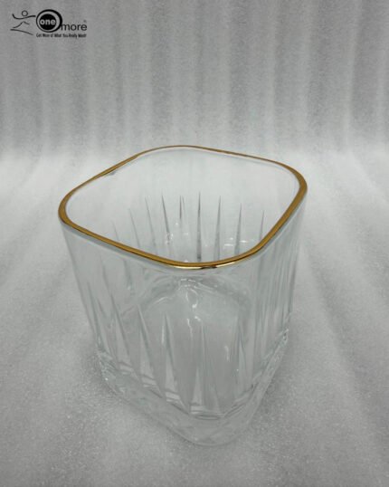 A set of 6 RCR-inspired crystal whiskey glasses featuring vertical cut ridges, a diamond-patterned base, and a luxury gold-plated rim on a white background.