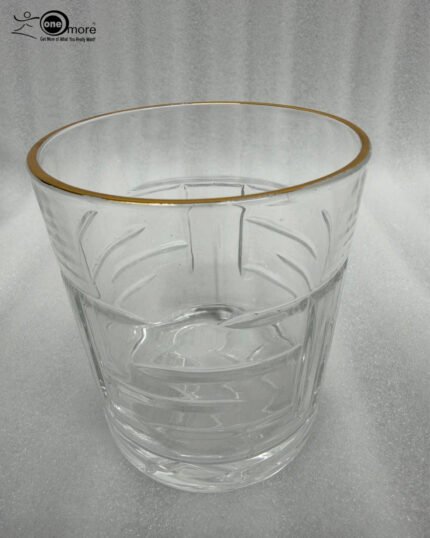 Set of six RCR-inspired crystal whiskey glasses with intricate textured patterns and a luxury gold-plated rim.