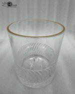 Set of six RCR-inspired crystal whiskey glasses with a decorative swirl texture and a luxury hand-painted golden rim.
