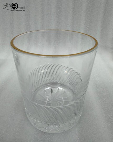 Set of six RCR-inspired crystal whiskey glasses with a decorative swirl texture and a luxury hand-painted golden rim.
