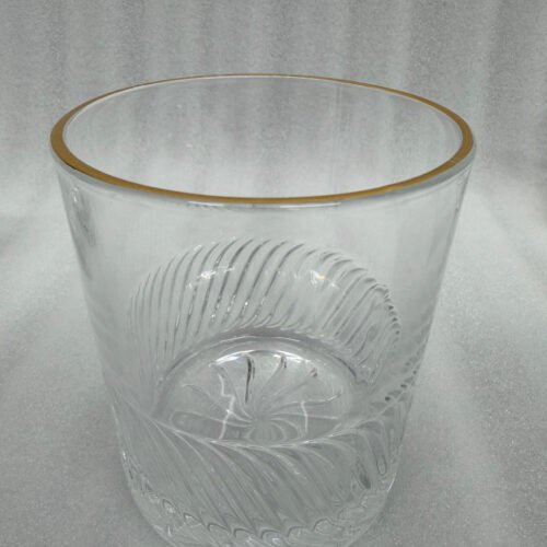Set of six RCR-inspired crystal whiskey glasses with a decorative swirl texture and a luxury hand-painted golden rim.