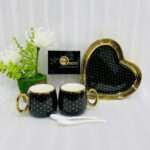 Polka Dot Heart Ceramic Couple Mug & Tray Set