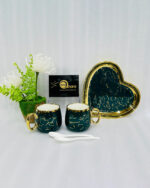 Marble Elegance Stoneware Couple Mug & Heart Tray Set