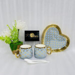 Elegant Stoneware Heart-Shaped Couple Mug & Tray Set