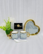Elegant Stoneware Heart-Shaped Couple Mug & Tray Set