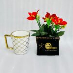 Elegant Gold-Trimmed Trellis Ceramic Mug