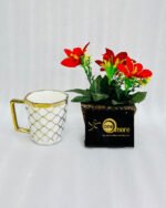 Elegant Gold-Trimmed Trellis Ceramic Mug