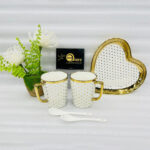 Polka Dot Stoneware Couple Mug Set with Heart Tray