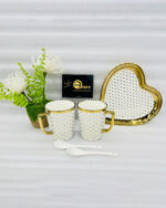 Polka Dot Stoneware Couple Mug Set with Heart Tray