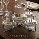 Paramount Series 5-in-1 buffet food warmer featuring one large 2.5L central glass bowl and four 1.5L side glass bowls with stainless steel lids, supported by a chrome metal stand with integrated buffet burners for tea lights.