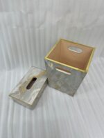 home decor, luxury home accessories, marble tissue box, gold tissue box cover, matching wastebasket, vanity set, office decor, decorative tissue holder, trash bin, waste receptacle, modern decor, marble print, gold trim, stylish home essentials, interior design.