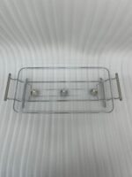 Paramount Series 3-in-1 stainless steel food warmer with three 1.5L glass dishes and buffet burners set on a formal wooden dining table.