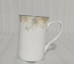 bone china mugs, 6 piece mug set, coffee mug set, tea mugs, elegant drinkware, white floral mugs, silver rimmed mugs, kitchenware, gift set, short and long mugs