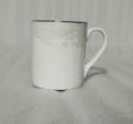 bone china mugs, 6 piece mug set, coffee mug set, tea mugs, elegant drinkware, white floral mugs, silver rimmed mugs, kitchenware, gift set, short and long mugs