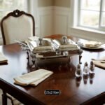 Double slot premium stainless steel chafing dish 1.5x2 liter buffet server on a wooden dining table.