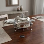 Chafing Dish, Glass Chafing Dish, Food Warmer, Buffet Burner, Serving Dish, Luxury Tableware, Silver Food Warmer, 2L Chafing Dish, One More, One More Crockery, Crockery, Borosilicate Glass, Buffet Server, Dinner Party Decor, Home Basket, Kitchenware, Catering Supplies, Tableware