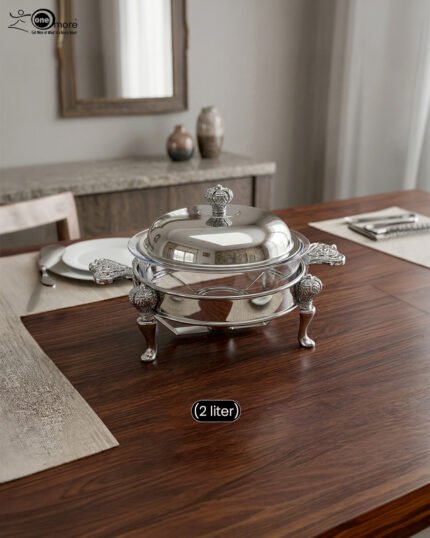 Chafing Dish, Glass Chafing Dish, Food Warmer, Buffet Burner, Serving Dish, Luxury Tableware, Silver Food Warmer, 2L Chafing Dish, One More, One More Crockery, Crockery, Borosilicate Glass, Buffet Server, Dinner Party Decor, Home Basket, Kitchenware, Catering Supplies, Tableware