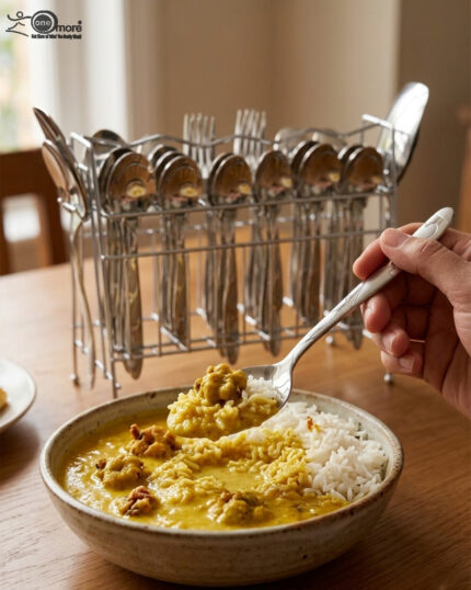 Elevate your dining table with this complete 53-piece cutlery set, expertly crafted to combine durability with timeless elegance. Made from high-quality stainless steel, this set is designed to resist tarnish and rust, ensuring your utensils maintain their shine for years to come. Whether you are hosting a formal dinner or upgrading your daily dining experience, this versatile set provides everything you need for service, organization, and style. Key Features Comprehensive 53-Piece Set: Includes everything required for a full table setting, neatly organized with an included stand for convenient storage and display. Premium Quality Material: Crafted from durable, corrosion-resistant stainless steel. Proudly Made in Pakistan: Supports local craftsmanship with high-grade manufacturing standards. Versatile Collection: Designed to handle every course, from soups and rice to main entrees. Set Breakdown: 12 x Table Spoons 12 x Tea Spoons 12 x Forks 12 x Knives 2 x Rice Serving Spoons 2 x Soup Serving Spoons 1 x Cutlery Stand