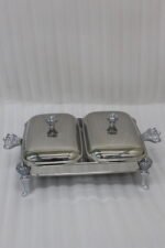 Double slot premium stainless steel chafing dish 1.5x2 liter buffet server on a wooden dining table.