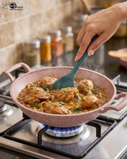 A 30cm pink granite coated non-stick open wok by OneMore, perfect for healthy cooking and easy cleaning in a modern kitchen.