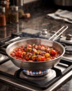 A set of premium Made in Turkey non-stick steel pots and pans in various sizes ranging from 16cm to 24cm, displayed on a kitchen counter at OneMore.