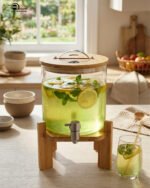 Glass Dispenser with Wooden Stand - Image 3